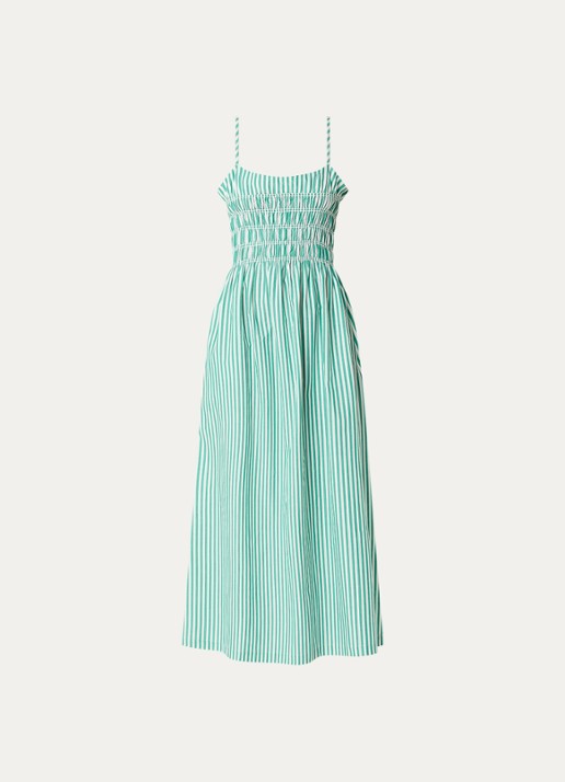 Rails Primrose midi A-lijn jurk met smockwerk en streeprint - voorkant 2 groen