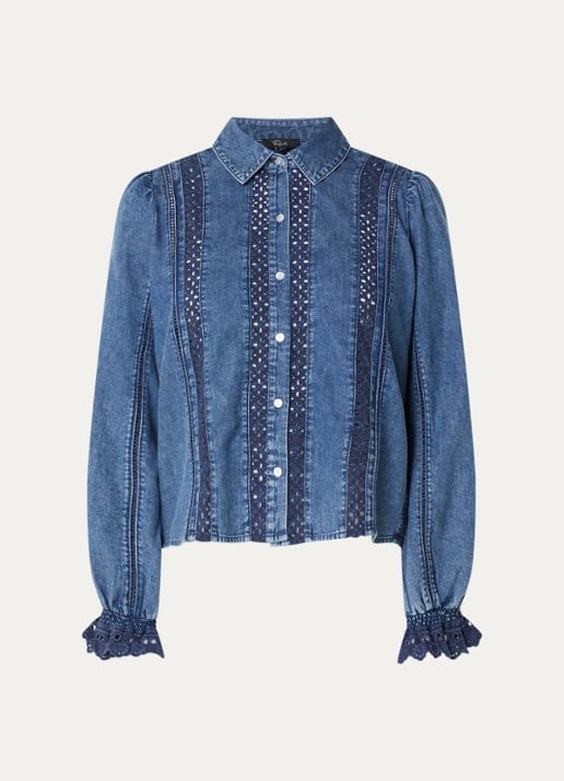 Rails Rowen blouses van denim met opengewerkt dessin - voorkant 2 blauw
