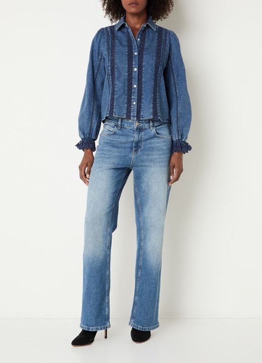 Rails Rowen blouses van denim met opengewerkt dessin - voorkant 3 blauw