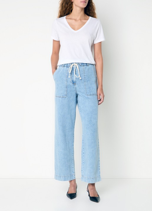 Rails Ryan high waist loose fit jeans  met trekkoord - voorkant 4 lichtblauw