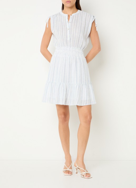 Rails Samina midi tuniekjurk in linnenblend met smockwerk - voorkant 3 wit