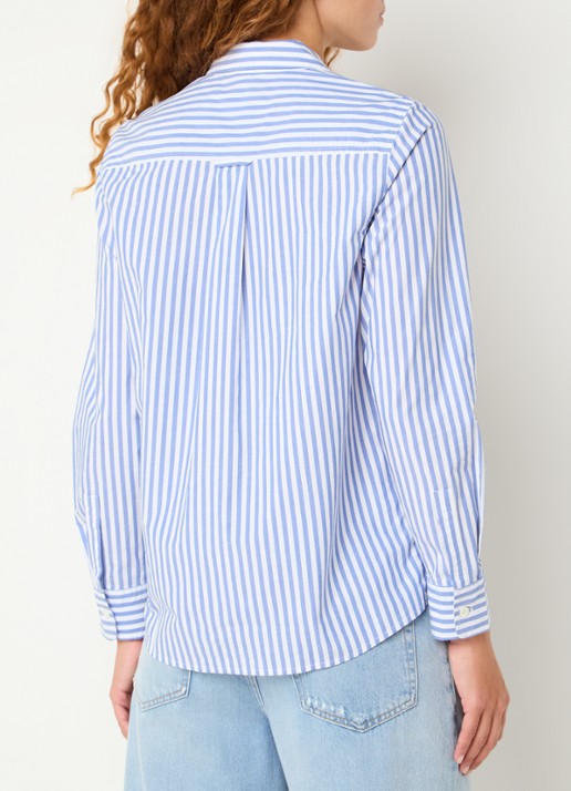 Rails Stina blouse met streepprint en borstzak - achterkant 8 staalblauw