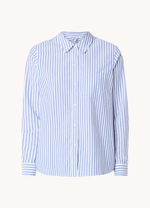 Rails Stina blouse met streepprint en borstzak - voorkant 5 staalblauw