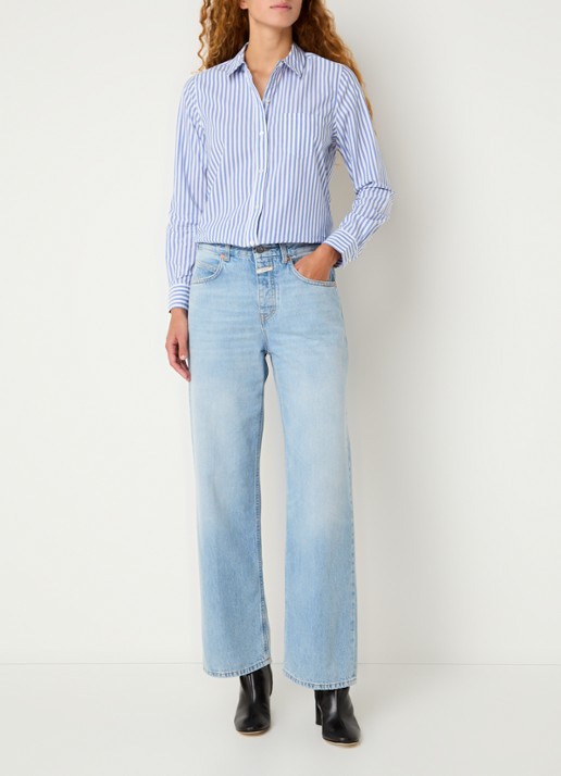 Rails Stina blouse met streepprint en borstzak - voorkant 6 staalblauw