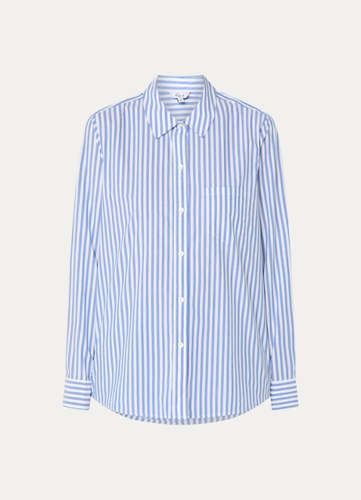 Rails Stina blouse met streepprint en borstzak - voorkant 7 staalblauw