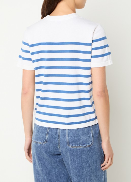 Rails T-shirt in kasjmierblend met streepprint - achterkant 4 wit
