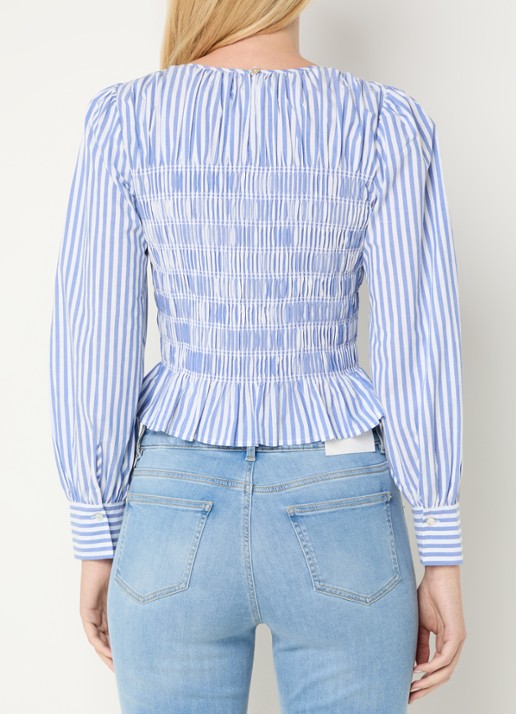 Rails Tabi tuniek met streepprint en smockwerk - achterkant 3 lichtblauw