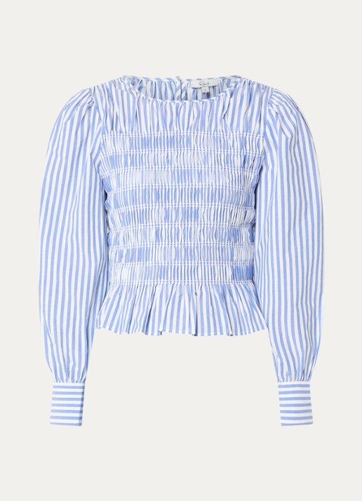 Rails Tabi tuniek met streepprint en smockwerk - voorkant lichtblauw