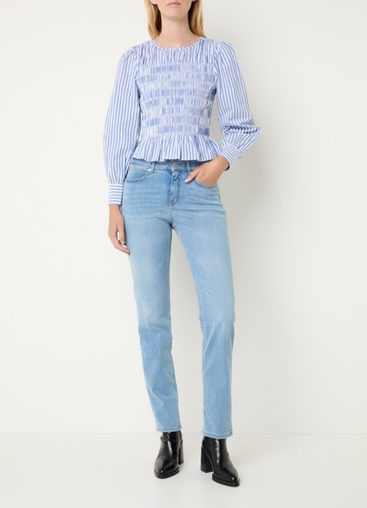 Rails Tabi tuniek met streepprint en smockwerk - voorkant 2 lichtblauw