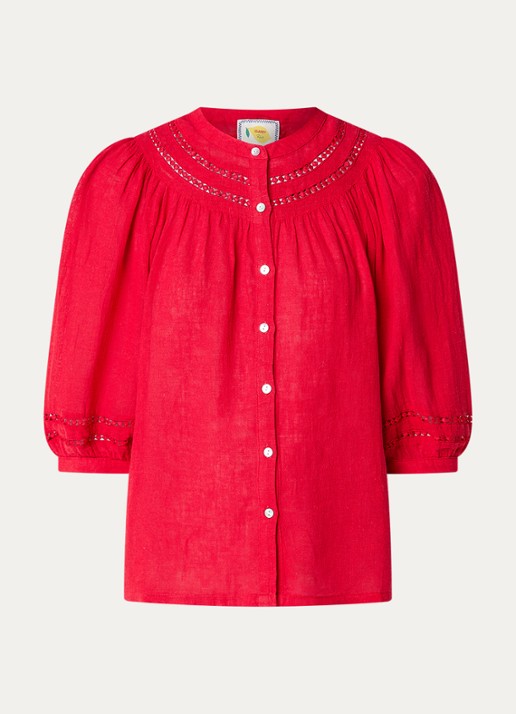 Rails Theia blouse in linnenblend met broderie - voorkant 2 rood