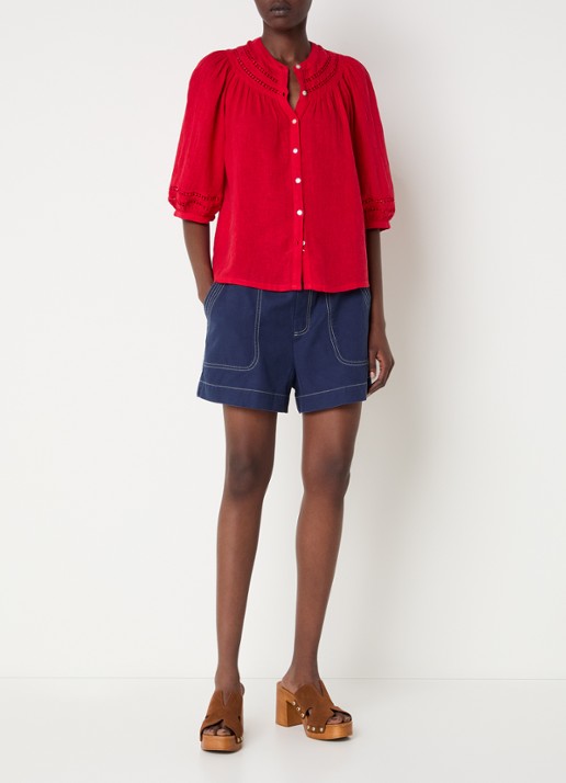 Rails Theia blouse in linnenblend met broderie - voorkant 3 rood