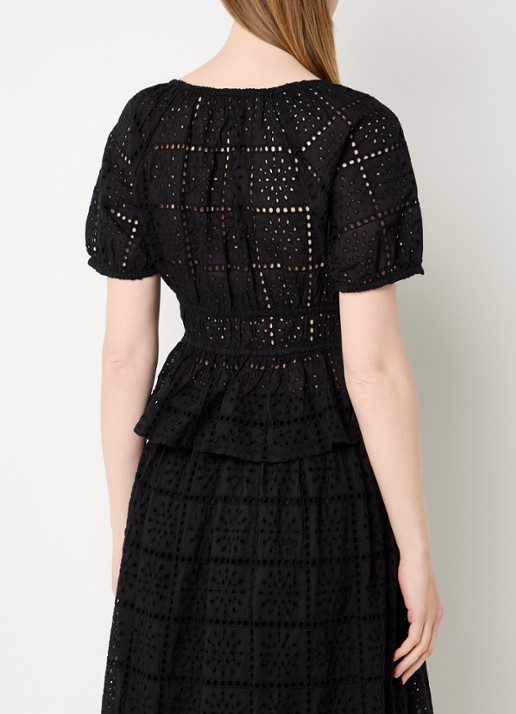 Rails Top met broderie en V-hals - achterkant zwart