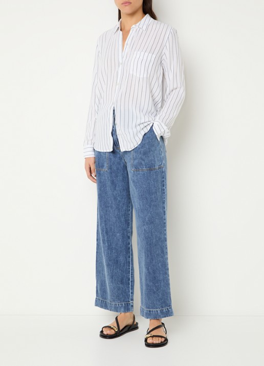 Rails Wren blouse met streepprint en borstzak - voorkant 4 wit