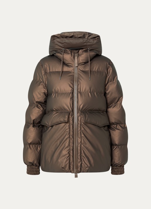 Rains Alta A-Line pufferjack met capuchon - voorkant 3 zilver