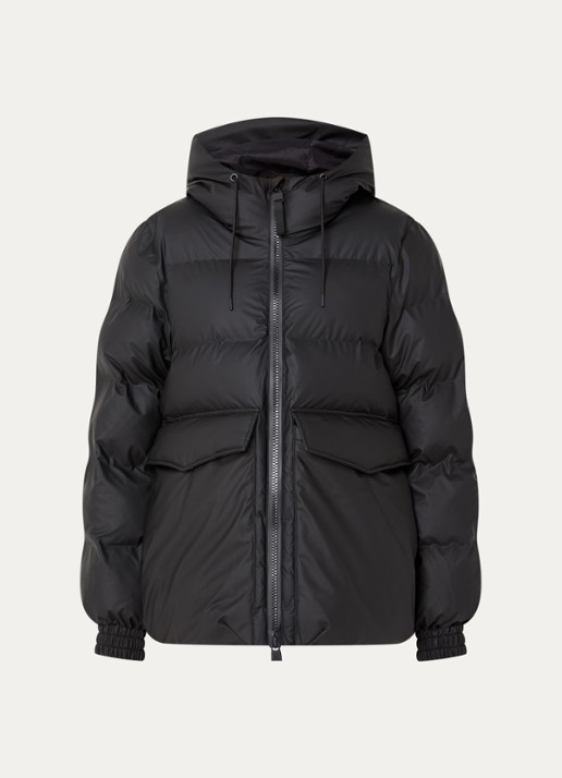 Rains Alta A-Line pufferjack met capuchon - voorkant zwart