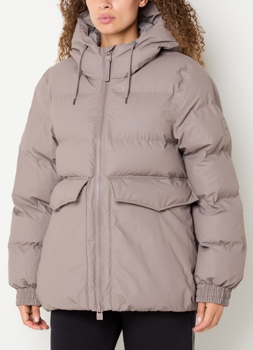 Rains Alta A-Line pufferjack met capuchon - detail 4 grijs