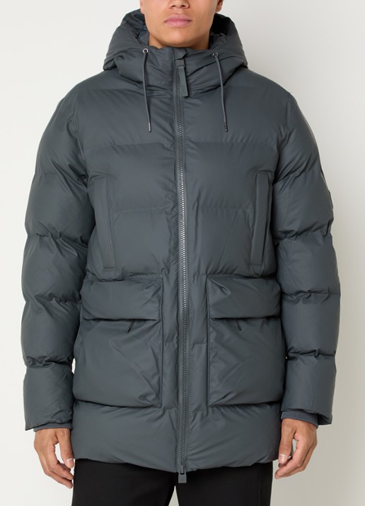 Rains Alta gewatteerde parka met capuchon - detail grijs