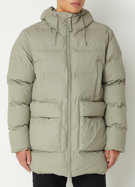 Rains Alta gewatteerde parka met capuchon - detail olijfgroen