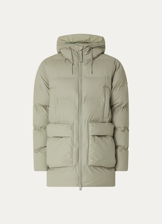 Rains Alta gewatteerde parka met capuchon - voorkant 3 olijfgroen