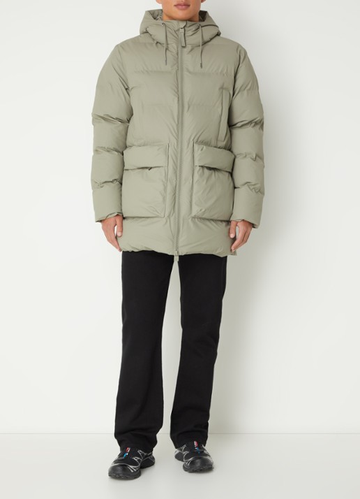 Rains Alta gewatteerde parka met capuchon - voorkant 4 olijfgroen