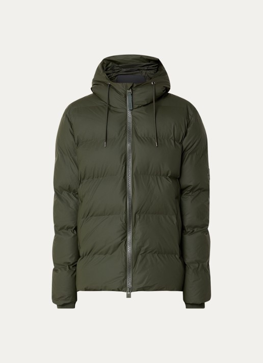 Rains Alta puffer jack met capuchon en steekzakken - voorkant 3 bronsgroen
