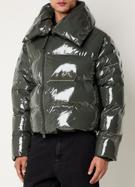 Rains Alta Vision puffer jas met waterafstotende coating en glanzende finish - detail 4 legergroen