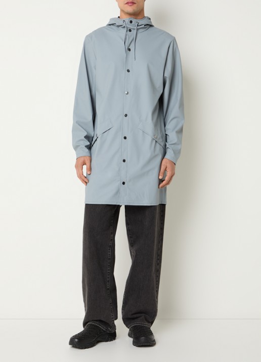 Rains Bold regenjas met capuchon en klepzakken - voorkant 3 blauwgrijs