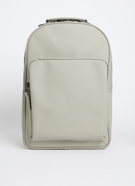 Rains Book Daypack W3 Large rugzak met 16 inch laptopvak en waterafstotende coating   - voorkant khaki