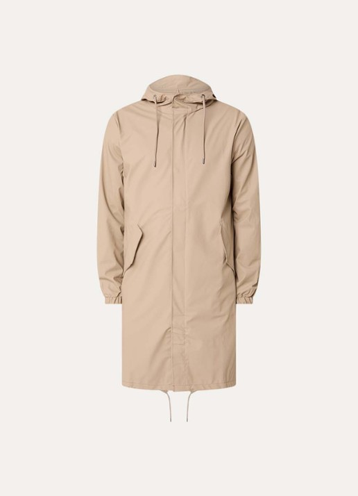 Rains Fishtail parka met capuchon en waterafstotende coating - voorkant beige