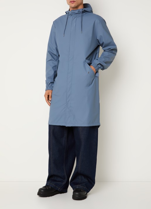 Rains Fishtail parka met steekzakken - voorkant 4 staalblauw