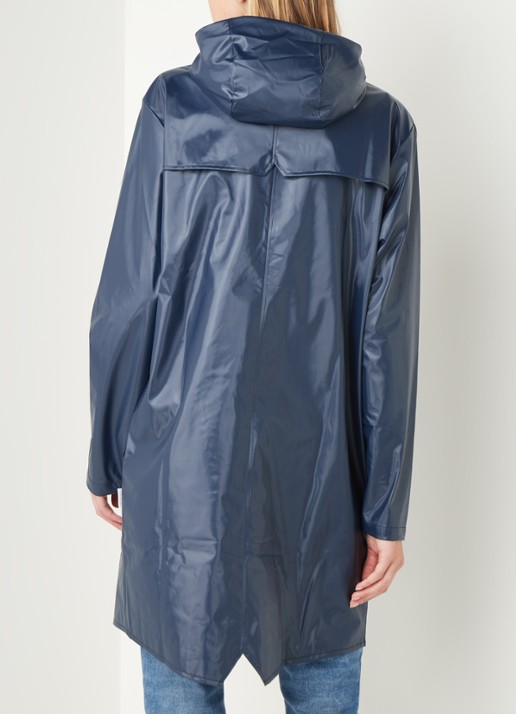 Rains Long Jacket regenjas met capuchon - achterkant 4 donkerblauw