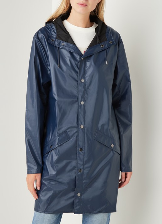 Rains Long Jacket regenjas met capuchon - detail 3 donkerblauw