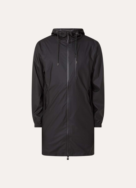 Rains Parka met capuchon en waterafstotende coating - voorkant zwart