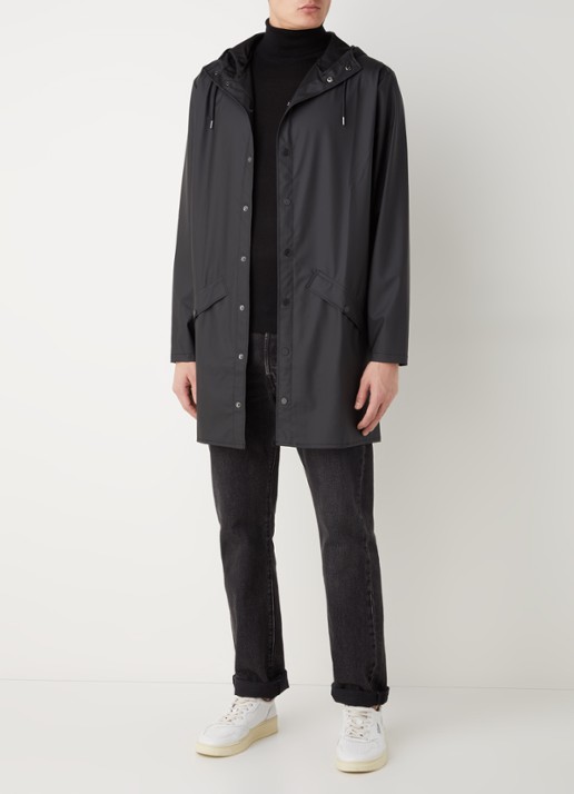 Rains Regenjack met capuchon en klepzakken - unisex - voorkant 2 zwart