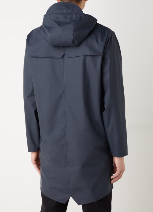 Rains Regenjack met capuchon en klepzakken - unisex - achterkant donkerblauw