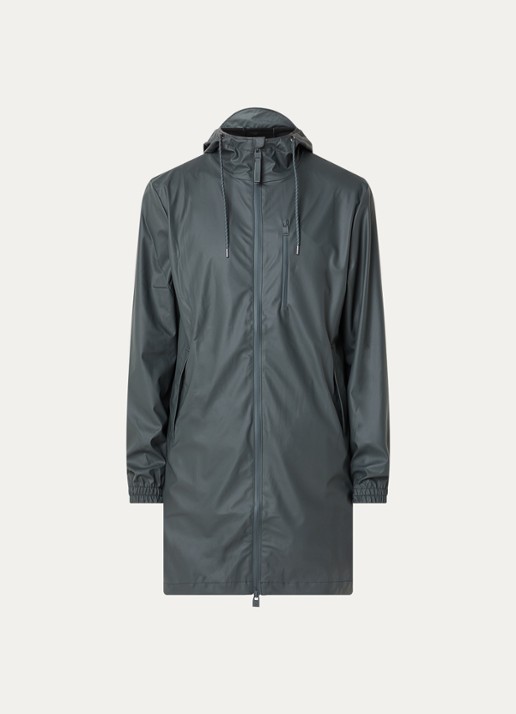 Rains Regenjack met capuchon en steekzakken - voorkant grijs