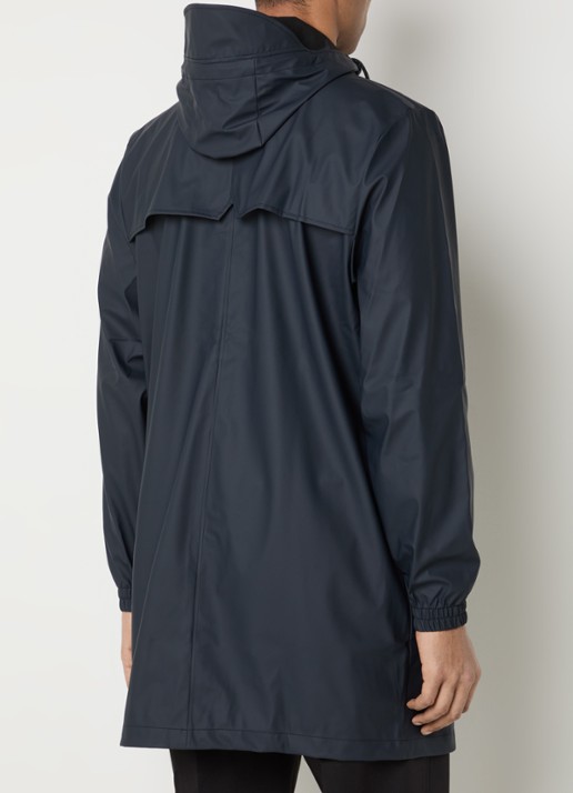 Rains Regenjack met capuchon en steekzakken - achterkant donkerblauw