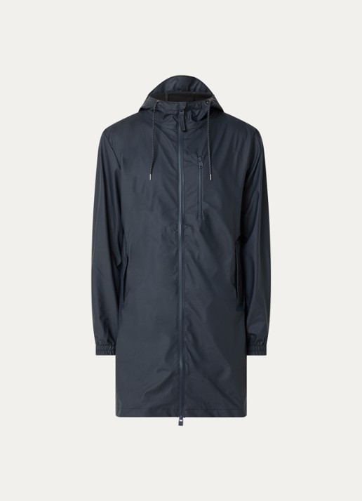 Rains Regenjack met capuchon en steekzakken - voorkant 2 donkerblauw