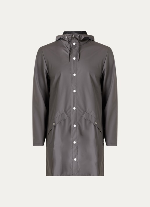 Rains Regenjas met capuchon en klepzakken - unisex - voorkant grijs