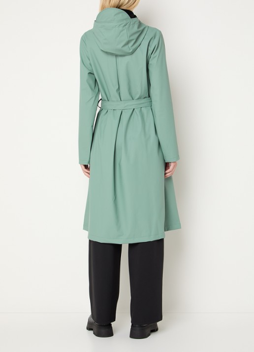 Rains Regenjas met capuchon en strikceintuur - achterkant mint