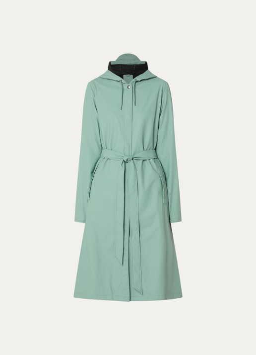Rains Regenjas met capuchon en strikceintuur - voorkant 2 mint