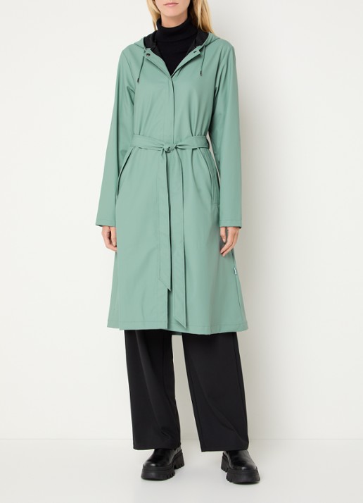 Rains Regenjas met capuchon en strikceintuur - voorkant 3 mint
