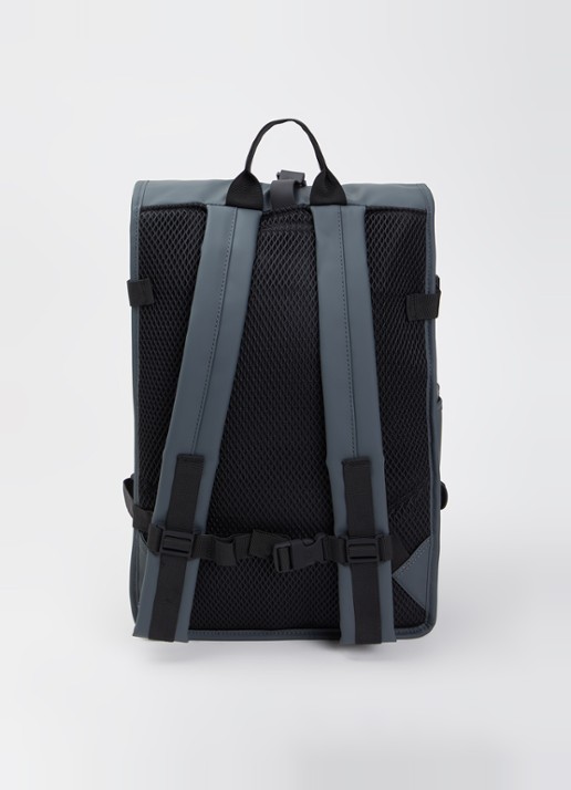 Rains Rolltop Large rugzak met 16 inch laptop vak en waterafstotende coating  - achterkant donkergrijs