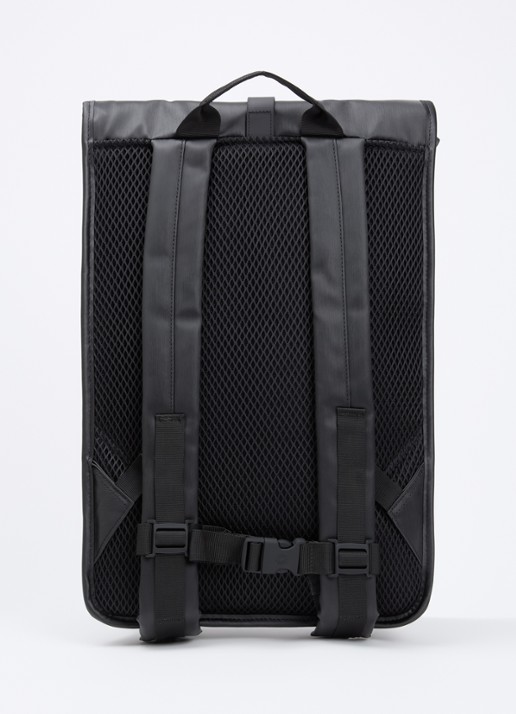 Rains Rolltop rugzak met waterafstotende coating en 15 inch laptopvak - achterkant zwart