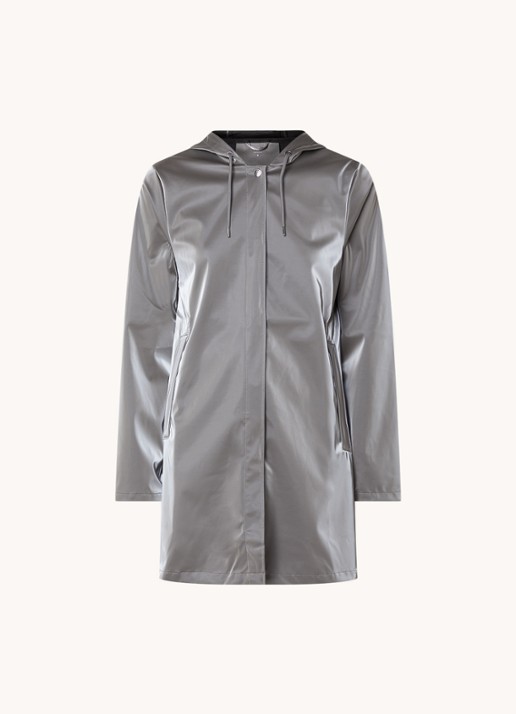 Rains String W parka met capuchon en trekkoord - voorkant 3 grijs