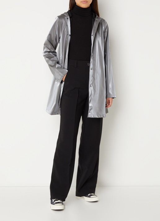 Rains String W parka met capuchon en trekkoord - voorkant 4 grijs