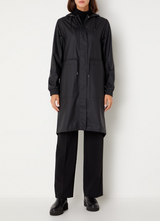 Rains String W parka met capuchon en trekkoord - detail zwart