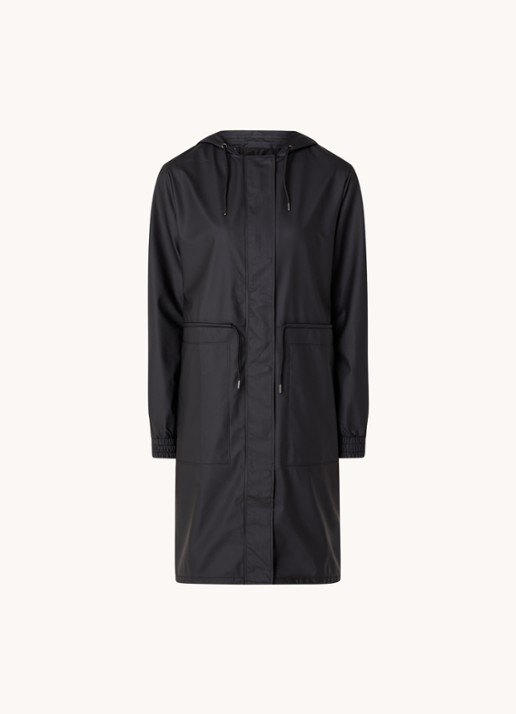 Rains String W parka met capuchon en trekkoord - voorkant 2 zwart