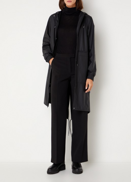 Rains String W parka met capuchon en trekkoord - voorkant 3 zwart