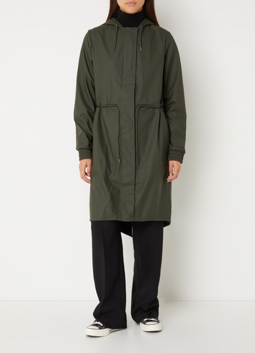 Rains String W parka met capuchon en trekkoord - detail groen